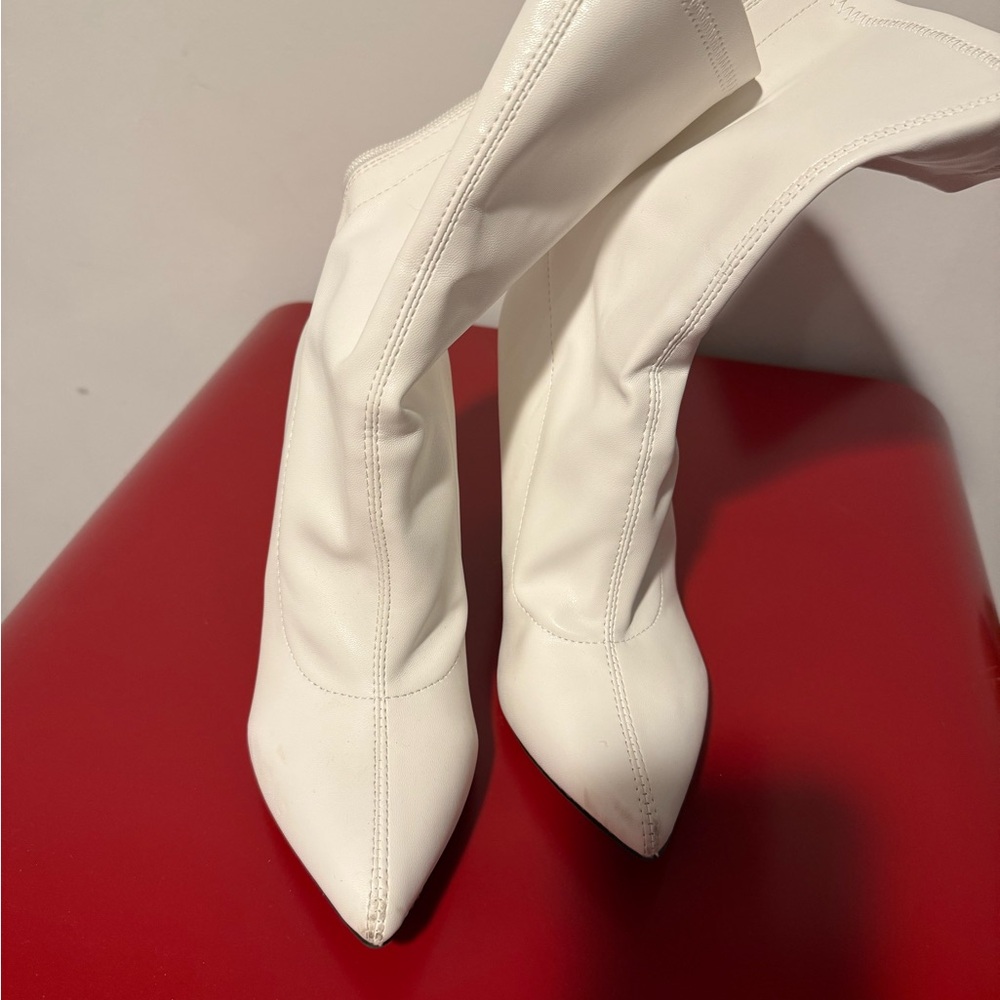 White Faux Leather Women's Boots - size 4